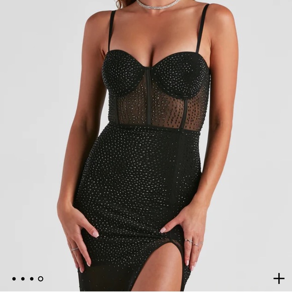 Windsor Black Sequin Slit Dress - Picture 2 of 10